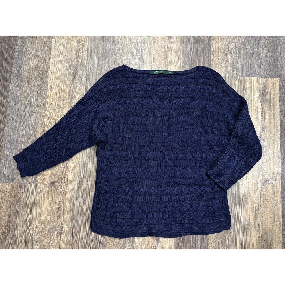 Lauren Ralph Lauren Navy Blue Cable Knit Boat Neck Sweater Womens Small